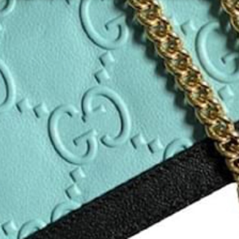 Gucci Blue and Turquoise Wallet/Clutch with Gold Chain